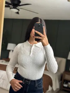 Cable Knit Polo Sweater Top