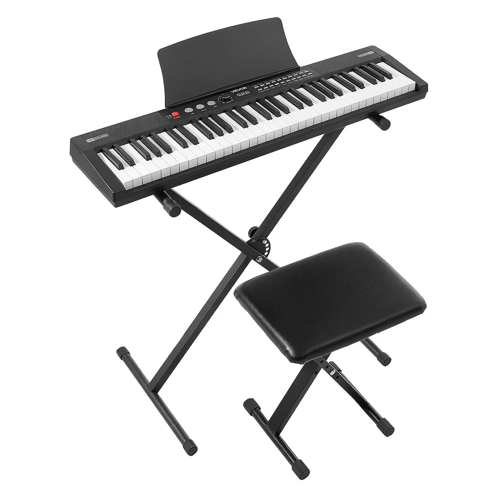 VEVOR Digital Piano 61 Keys Semi Weighted Keyboard Portable Stand Bench, for Beginners, 128 Tones, 128 Rhythms, Dual Power Supply Electronic Piano, with Pedal, Headphone Jack, USB/MIDI, Music Stand