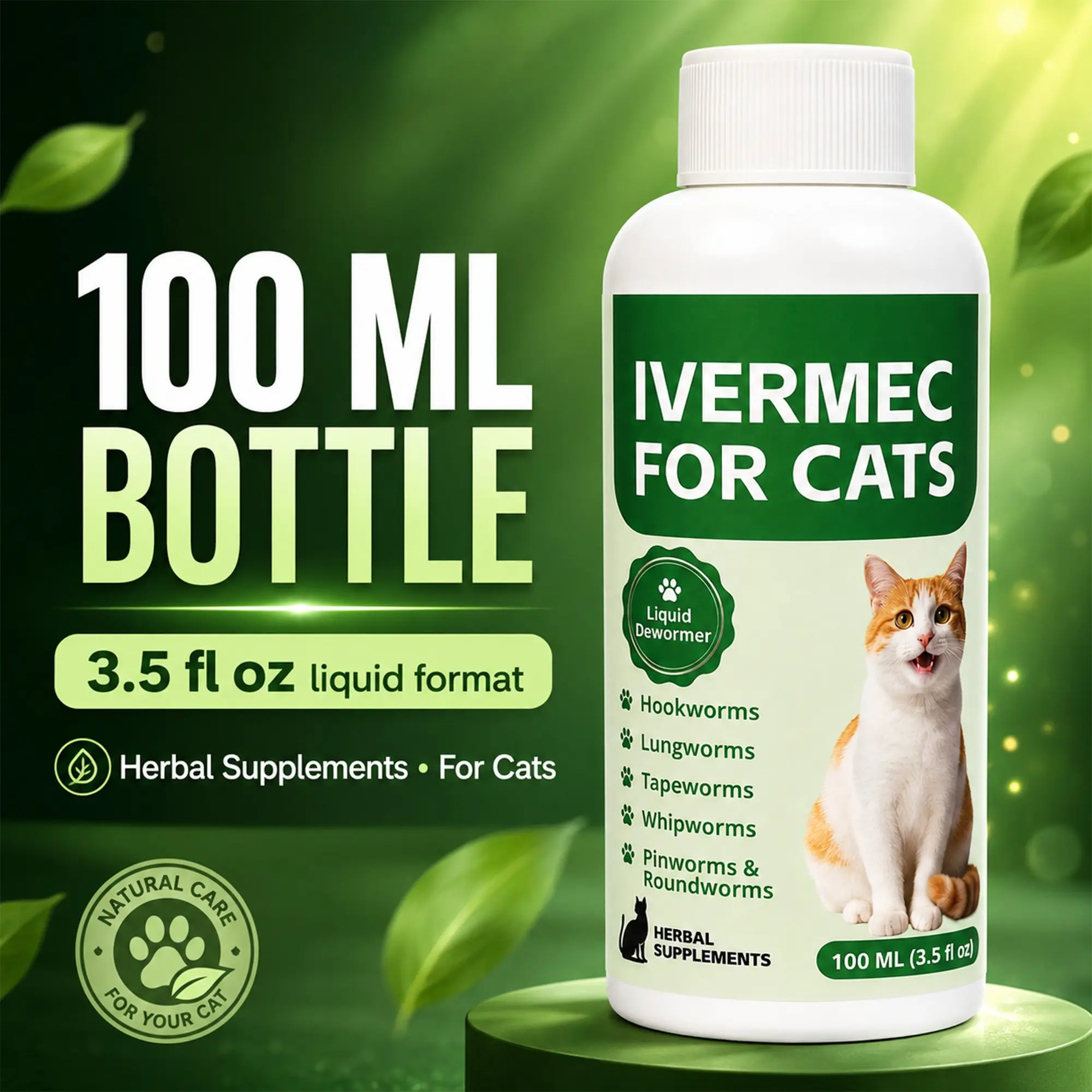 Cat Care Liquid Supplement 100ml, External Hygiene Support Formula for Cats, Skin & Coat Care Solution