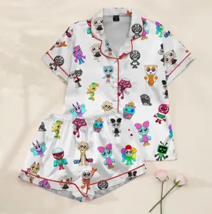 Dandy’s World Satin Pajamas Set, Roblox Dandy World Fan Gift, Dandy’s World Satin Pajamas For Kids & Adults, Gaming Satin Sleepwear for Adults, Cute Cartoon Gamer Nightwear