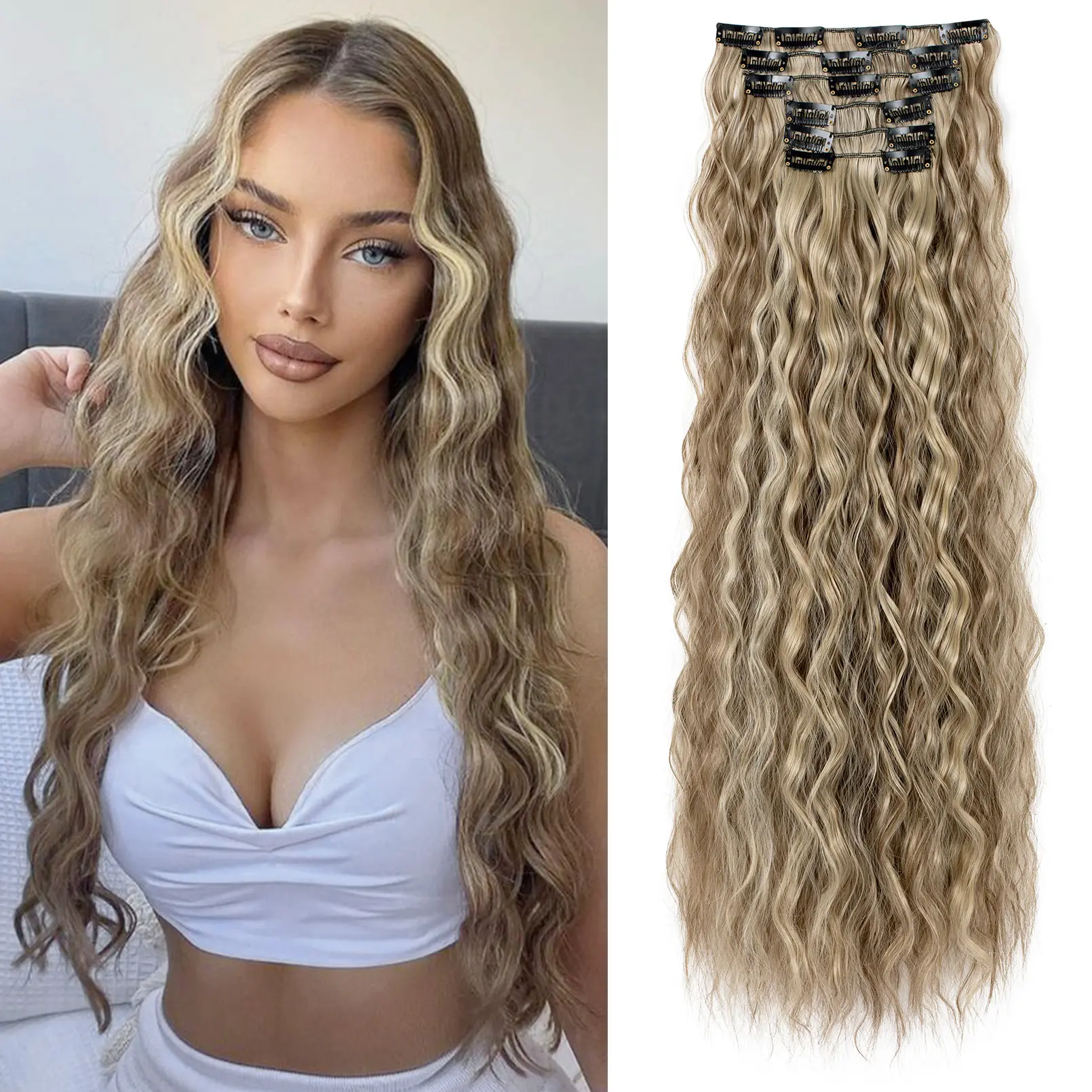 Cool Brown with Blonde Highlights-Wavy