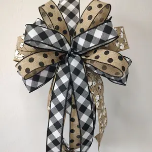 Wreath Bow with Black and White Checkered and Polka Dot Patterns for Decorative Accents decor