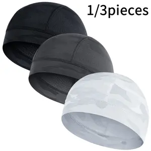1/3Pcs Dark Gray Skull Cap Helmet Liner, Close Fit Under Helmet Cycling Cap, Breathable Sweat Absorbing Sports Headwea, Cycling Skull Caps
