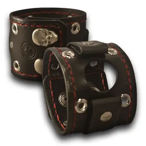 Black Apple iWatch Leather Watch Band with Skull Snaps & Eyelets