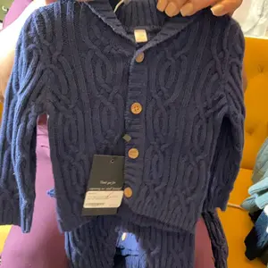 2 pc Blue button down sweater set with pant