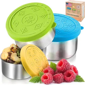 EVERUSELY Stainless Steel Food Containers 3 Pack Summer Metal Lunch Box Nesting Snack Containers for Office Home Leakproof Silicone Lids Dishwasher Freezer Safe