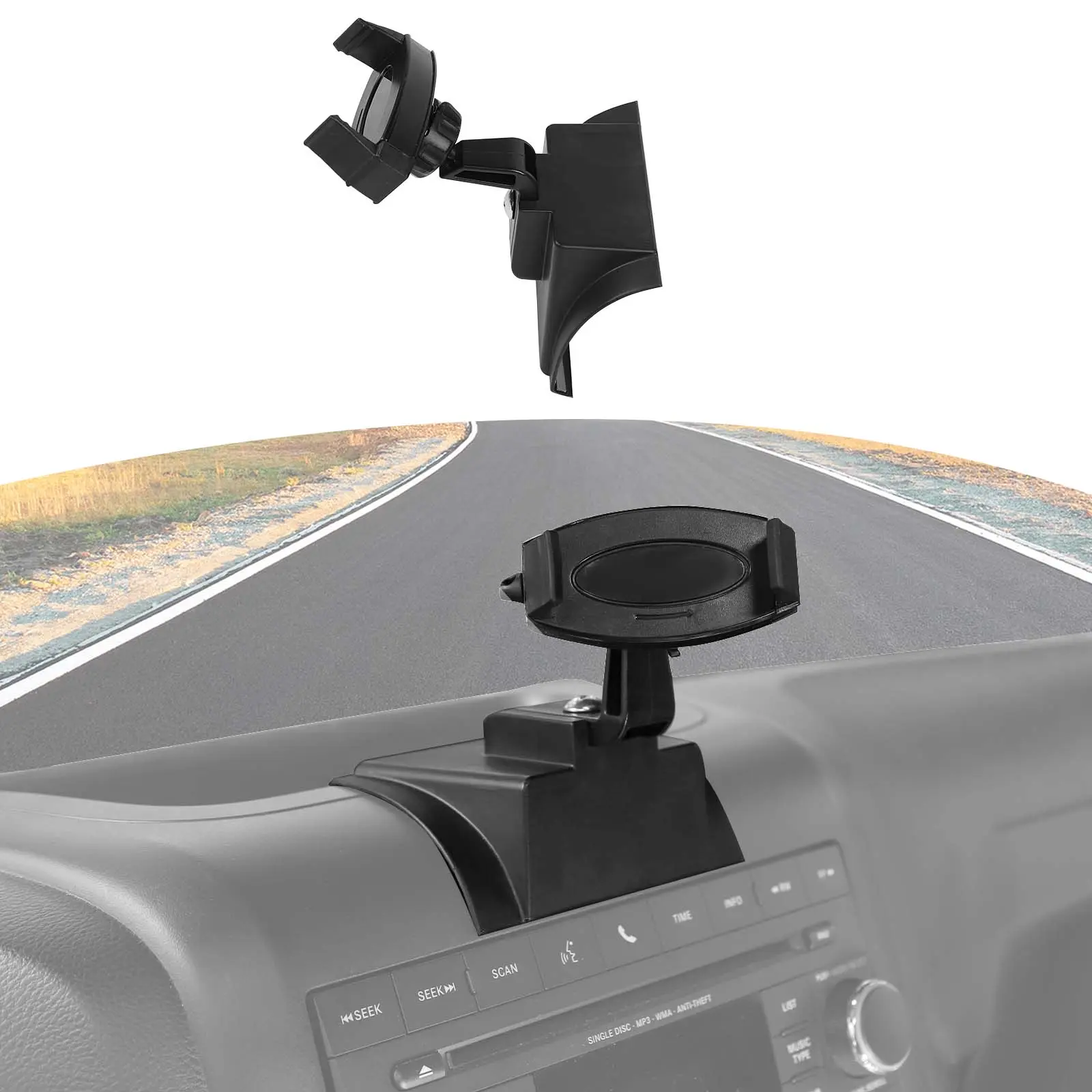 360-Degree Rotatable Car Phone Stand - UV Coated Custom Fit Phone Holder Stand for 2011-2018 Jeep Wrangler JK JKU, Dashboard & Windshield Accessory with DIY Installation