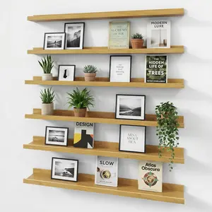Floating Shelves Set of 6, 36 Inch Wall Mounted Picture Ledge Shelf with Lip, Oak Display Shelves for Living Room, Bedroom, Nursery, &