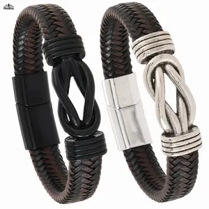 Men's European-American Style Magnetic Clasp Hand-Woven Leather Bracelet, Outdoor & Daily Casual Leisure Accessory, Unique Trendy Fashion Gift