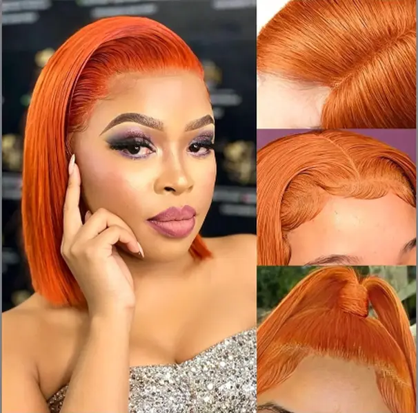 #350 Ginger Orange 13X4 Straight HD Transparent Bob Lace Front Wigs Human Hair short curly 13×4 pixie cut wig  Ginger HD Lace Frontal Wig Human Hair Wear and Go Glueless Bob Wig Human Hair Pre Plucked with Baby Hair Short Bob Style Colored Orange Wigs