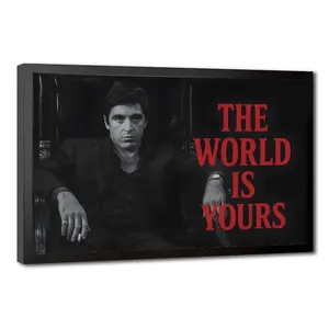 Scarface Tony Montana Canvas Wall Art, The World Is Yours Movie Quote Poster, Eco-Friendly Material, Black Framed / Canvas Wrapped / Unframed, Sigma Hustler Motivation Man Cave Decor