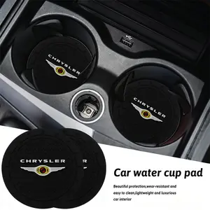 2Pcs Silicone Car Coaster Mat Water Cup Cushion Auto Anti Slip Pad Interior Decoration Accessories For Chrysler 300c Pacifica Phev Voyager Sebring Aspen 200 Airflow PT Cruiser Town and Country Crossfire Concorde