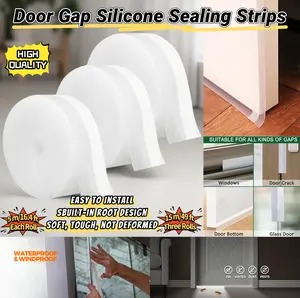 Door Gap Silicone Sealing Strips, Weather Stripping Seal Door Tape, Shower Door trip Bottom Draft Stopper, Self Adhesive Under Door Draft Stopper Tape, Windproof Rainproof Door Insulation Strip for Door Frame Windows and Glass Gaps of Collision and Side