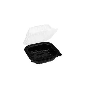 Hinged Containers, 6"x 6", Blk w/Clear Top, Premium PP - 300 pcs Extra Thick extra-thick food