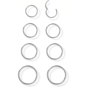 Jstyle 8 Pcs 16G 316L Surgical Steel Nose Rings Hoops Septum Rings Lip Rings Hypoallergenic Nose Clicker Ring Tragus Helix Cartilage Daith Rook Sleeper Earring Body Piercing Jewerly for Women Men