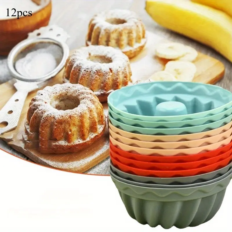 12pcs, Mini Bundt Pans (2.56''), Silicone Heritage Bundtlette Cake Mold, For Fluted Tube Cake Making, Baking Tools, Bakeware, Baking Essentials, Baking Supplies, Silicone Baking Molds, Kitchen Gadgets, Kitchen Accessories
