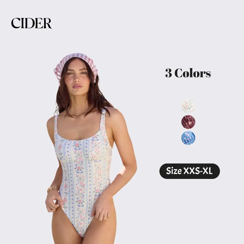 Cider Cute U-Neckline One Piece Swimsuit for Resort Travel, Elegant Floral Bathing Suit, Ladies Tummy Control Swimwear, Beach Party Outfits, Lady Monokini