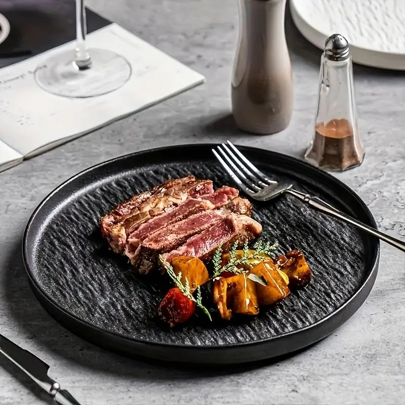 Steak Plate, 2 Counts Creative Rock Texture Design Steak Plate, Dishwasher & Microwave Safe Ceramic Plate, Tableware for Home Kitchen Dining Room, Camping Plate, Camping Supplies, Camping Dishes, Picnic Essentials