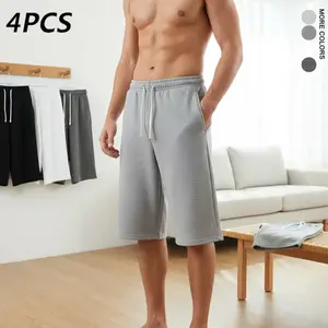 Men's High-Quality 3/4 Length Beige Plain Athleisure Casual Jogger Trousers with Pockets, Drawstring Loose Drape Bottoms (1 Pack & 4 Pack Available), Athleisure Style Sweatpants, Casual Jogger Sweatpants
