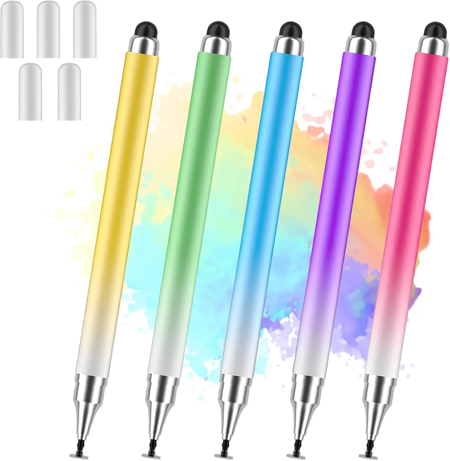 5-Pack Universal 2-in-1 Stylus Pens for Touch Screens, High Precision Disc Tip Digital Pens for iPad, iPhone, Android & Microsoft Surface Tablets and Phones, Back to School Supplies for Students