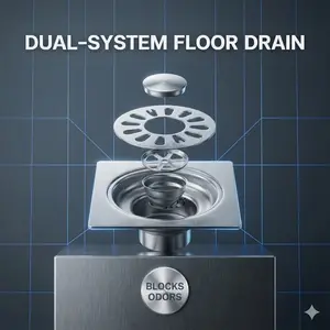 Dual-Use Brushed Stainless Steel Floor Drain (100x100mm) - Anti-Odor Washing Machine & Bathroom Drain