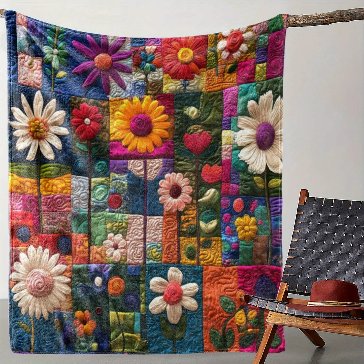 Cozy Vintage Floral Heart Print Flannel Blanket - Soft, Warm & Versatile for Couch, Bed, Car, Office, Camping | All-Season Gift, Travel, Blanket