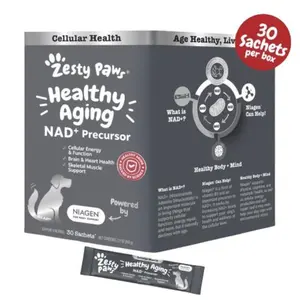 Zesty Paws Healthy Aging Supplement Powder, NAD+ Precursor Cellular Metabolic Heart Brain and Skeletal Muscle Support for Dogs - 30 Sachets