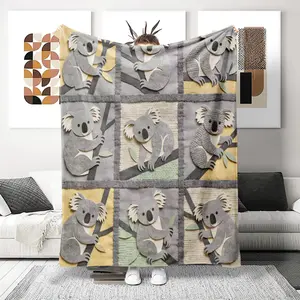 Comfortable Patchwork Koala Pattern Blanket, Ultra Soft Flannel Nap Blanket, Shawl Blanket, Small Cover Blanket, Perfect Holiday Gift