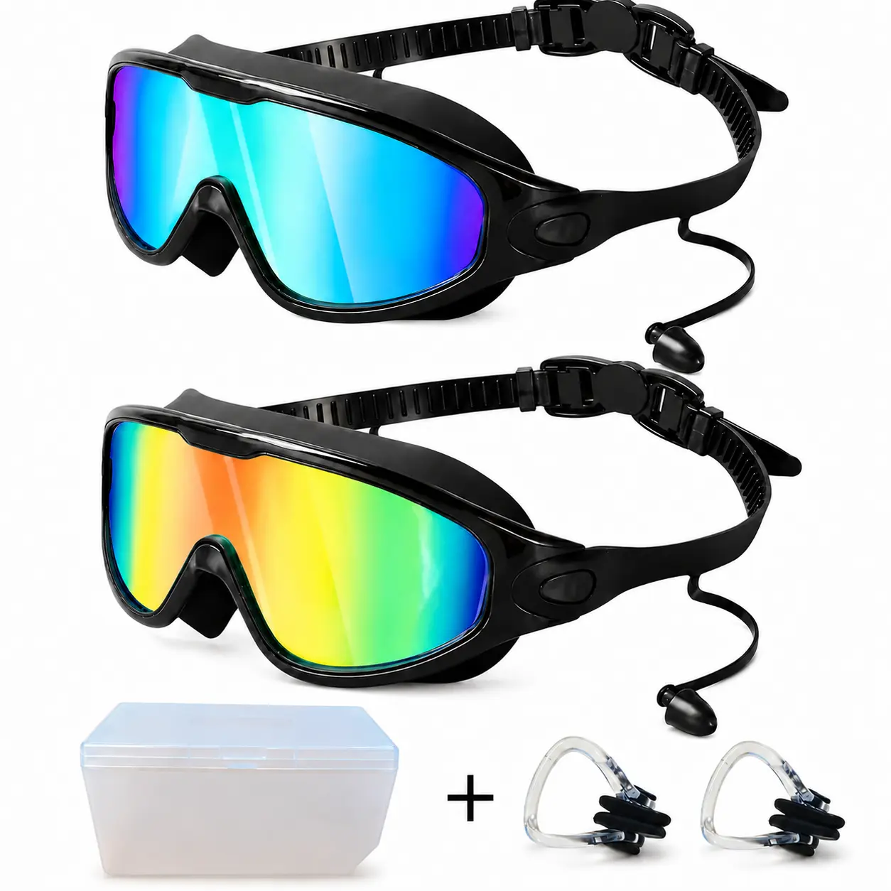 Adults' 2-Pack Swim Goggles Set, 180-Degree Wide View, Fog-Free, Anti-UV, Leakproof Waterproof Swimming Glasses for Water Sports #Summervibes, Leakproof Swimming Glasses