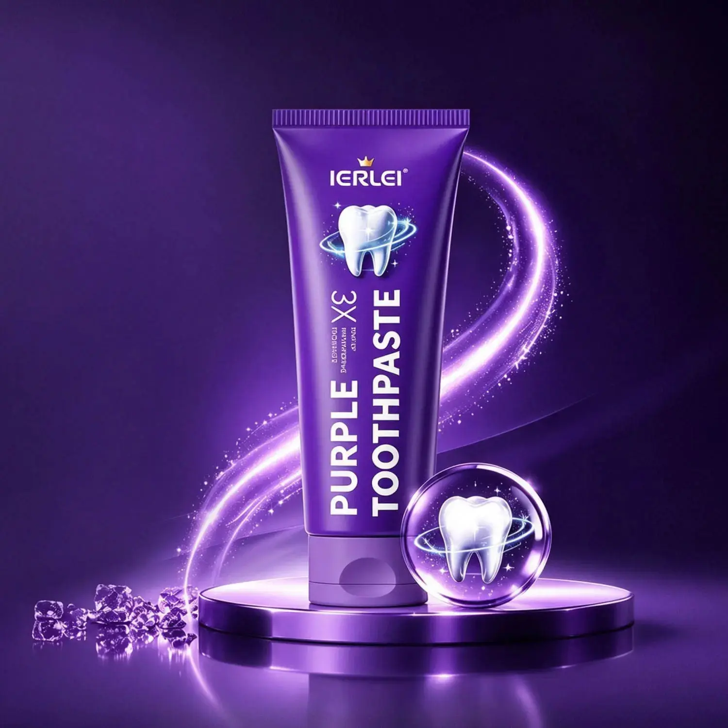 IERLEI Purple Whitening Toothpaste, Color Correcting, Fluoride-Free, Mint Flavor, 4.23 oz (120 g)