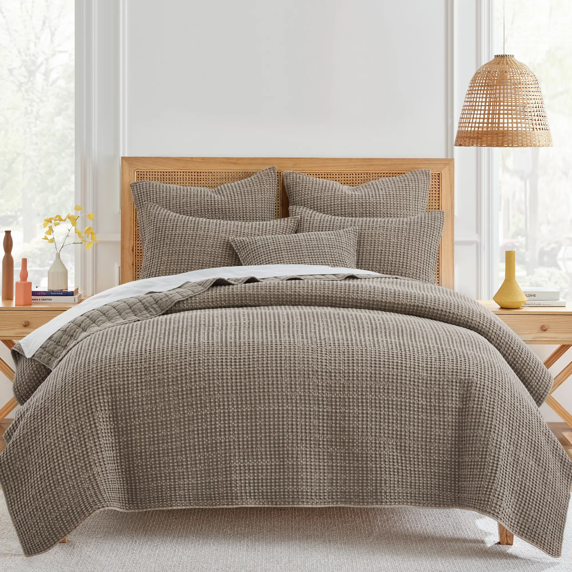 Levtex Home Bedding Quilt Set - Classic Traditional Luxury Soft Mills Cotton Waffle Bedspread Set, Full/Queen Size, 88x92in Quilt, 2x26x20in Shams, Cocoa, Soft Quilt Set
