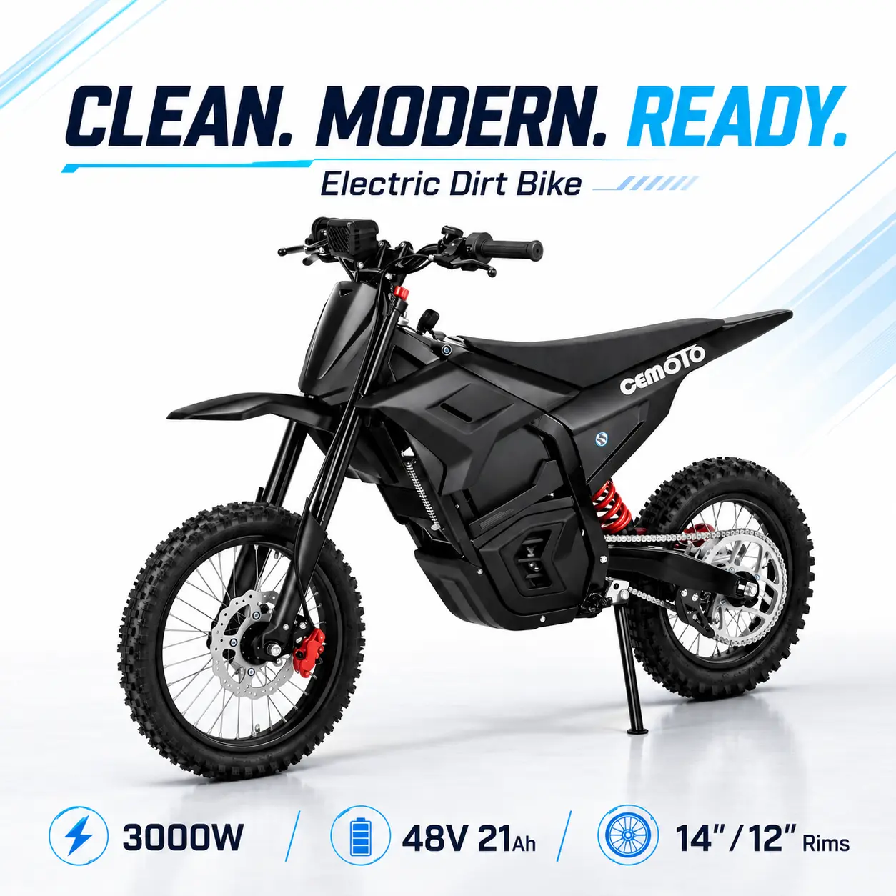 CEMOTO D02 Classic Off-Road Electric Dirt Bike with 3000W Motor, 48V 21Ah Battery, Full Suspension, 40MPH Speed for Adults/Teens, Unisex