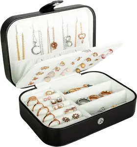 Women's PU Leather Waterproof Modern Rectangle Travel Jewelry Box - Portable Mini Home Organizer Storage Case for Stud Earrings, Rings, Necklaces, Bracelets