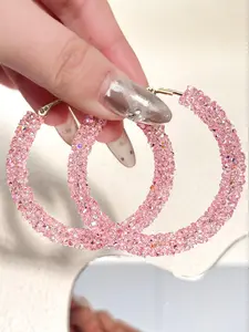 Women's Elegant Glittering Artificial Crystal Decorated Hoop Earrings, Exquisite Trendy Hoop Earrings, Fashionable Earrings, Gorgeous Jewelry As Birthday Gift for Girlfriend