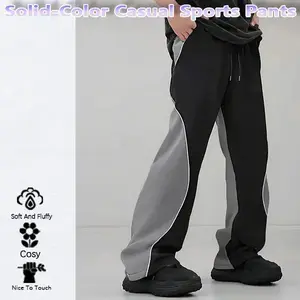 Men's two-tone stitching straight pants, drawstring elastic waist design sports pants, casual large pocket pants men's daily wear trousers suitable for all seasons