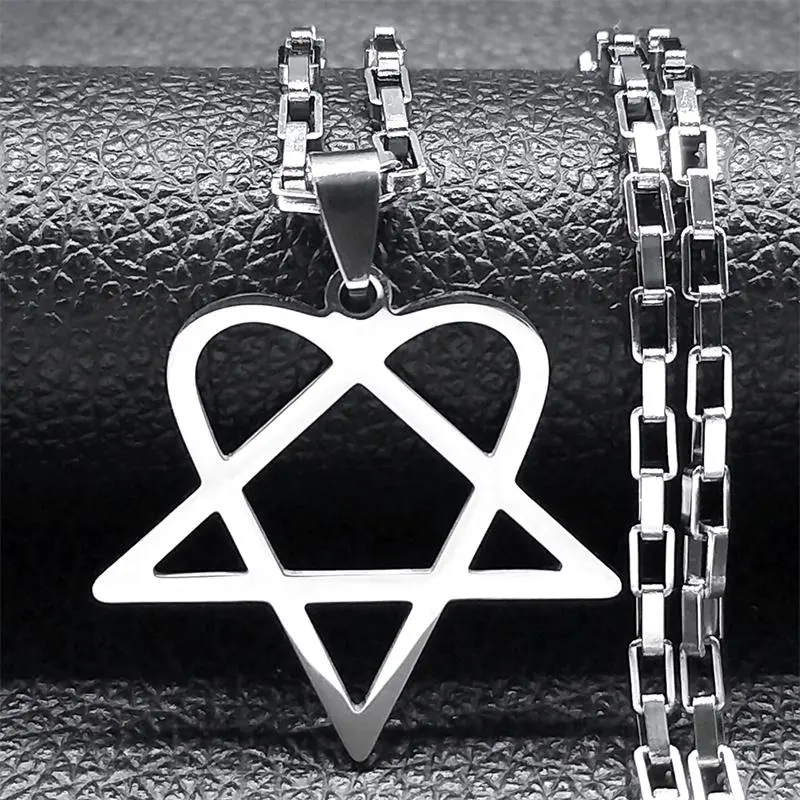 Hip Hop Rock Music Him Heartagram Star Heart Necklace for Women Men Stainless Steel Y2k Black Metal Band Goth Punk Chain Jewelry