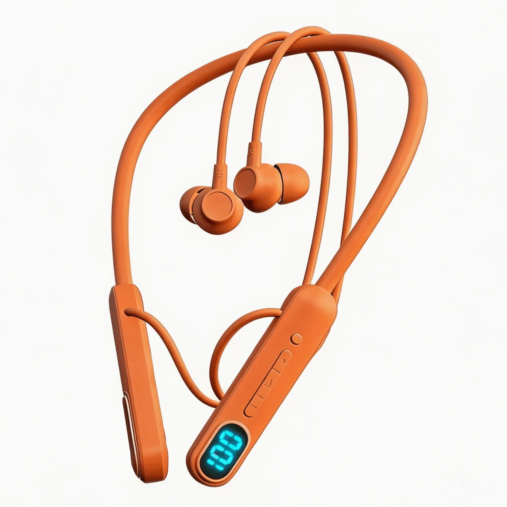 Orange Neckband Wireless Earbuds - IPX4 Sweatproof Silicone In-Ear Headphones with Hi-Fi Audio, Memory Function, LED Battery Display, Magnetic Connection, Cable Management, ENC Noise Cancellation, Smart Voice Assistant for Sports & Hands-Free C,Cancelling