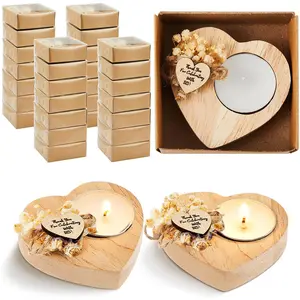 1/12counts Wooden Heart Candle Holder Set with Candles, Decorative Wedding Memorial Gift, Rustic Country Table Decor, Thanksgiving Christmas Present