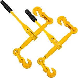 Ratchet Load Binder 5/16" - 3/8" | Adjustable Chain Binders with 2 G70 Grab Hooks for 5/16 Chain & 3/8 Chain | 5,400 Lbs Working Load Limit - Yellow