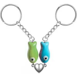 Matching Heart Keychain,Cute Ceramic Fish Matching Couples Stuff Keyrings,Valentines Day Gifts for Him Her