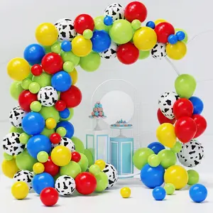 Toy Inspired Story Balloons Arch Kit, 120Pcs Red Blue Yellow Balloons With Cow Print Balloons For Boys Girls Inspired Story Party Themed Birthday Party Decorations
