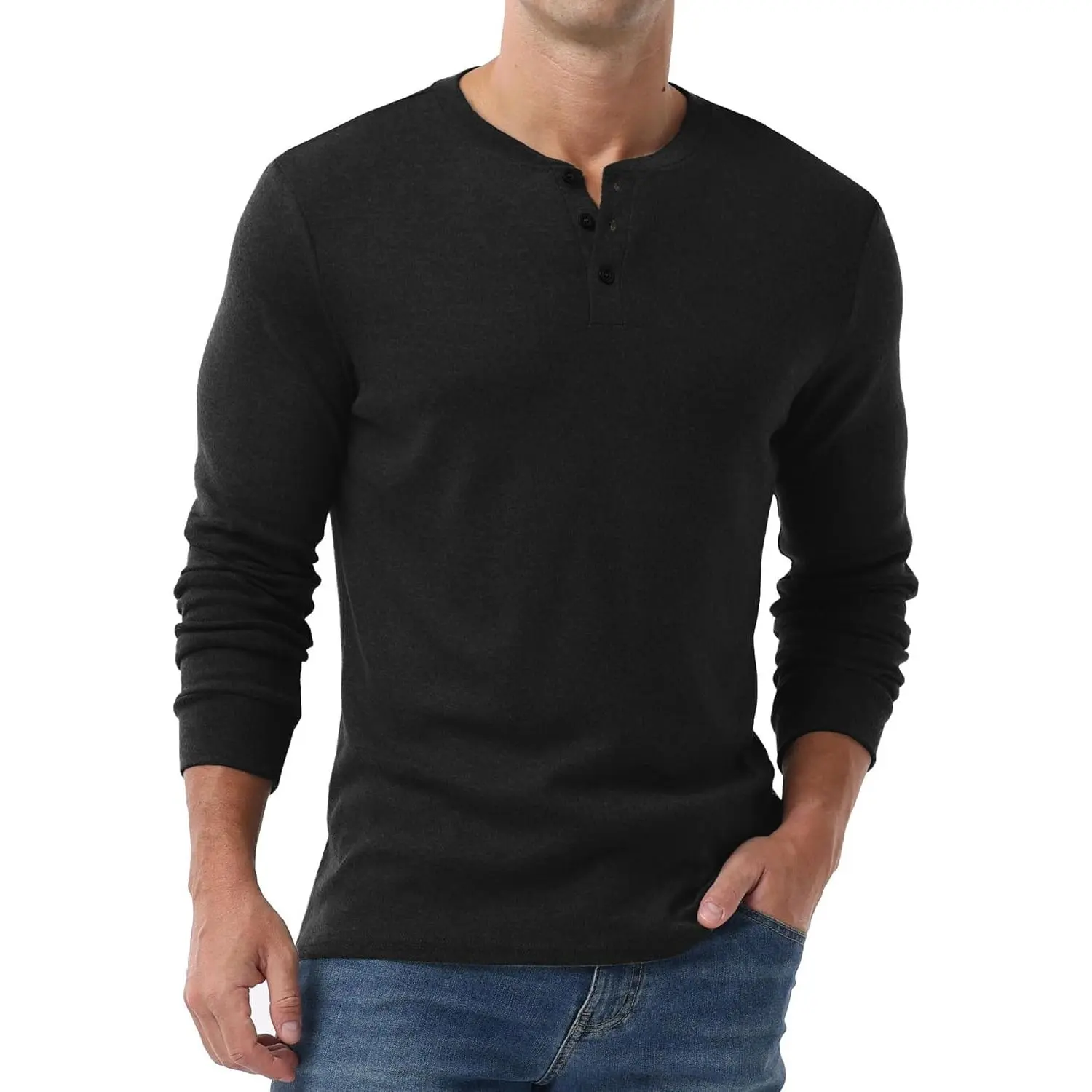 Men's Henley Shirts Long Sleeve Casual Classic T-Shirts Button Henley Pullover Tee