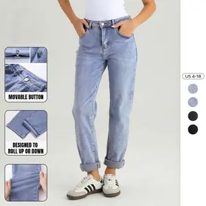 Katch Me Women's Street Mid-Rise Tapered Jeans, Cozy Fall Outfits for Daily Wear, Soft Stretchy Women's Bottom, Leisure Denim Trousers, Street Womenswear