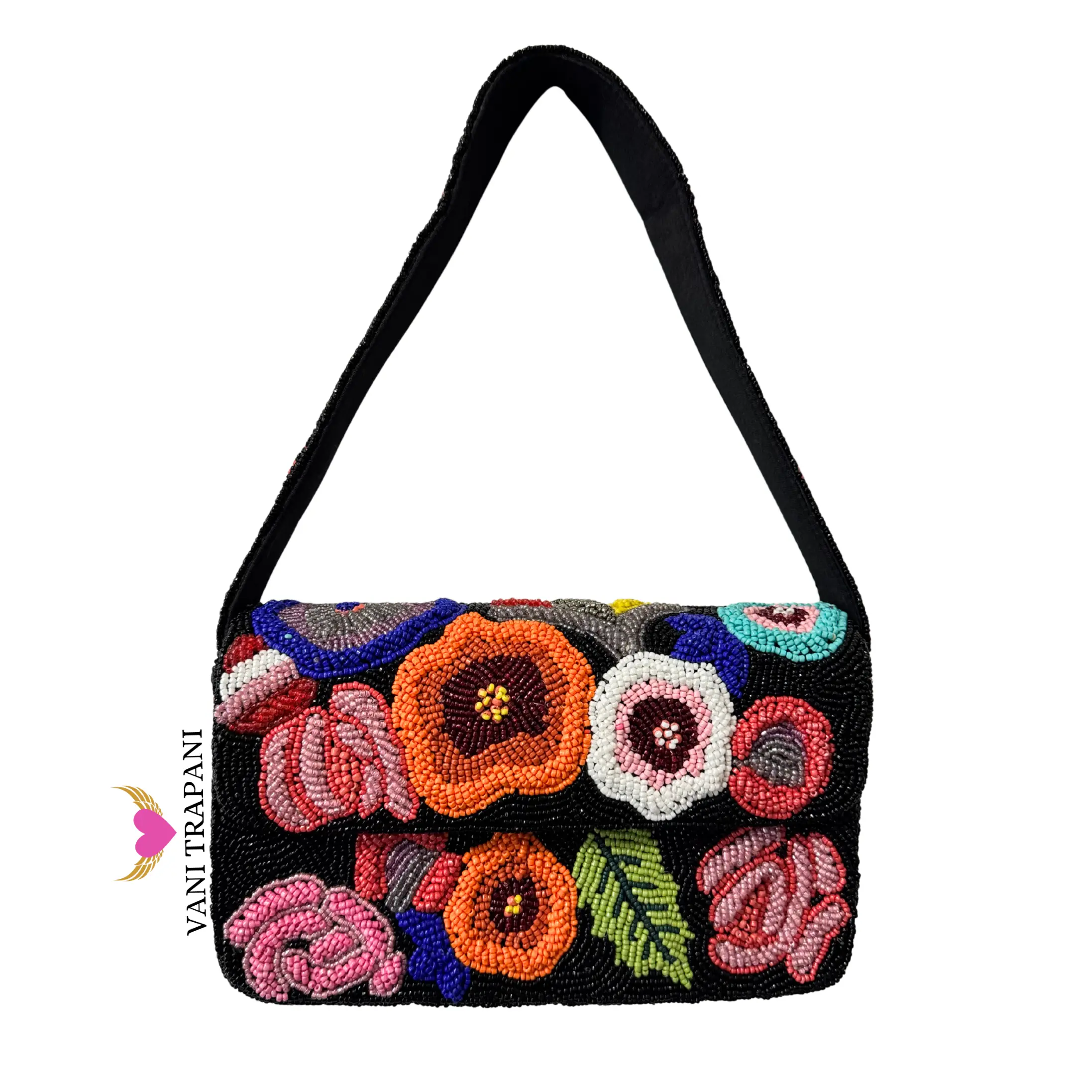 Handmade Floral Beaded Shoulder Bag-Colorful Flower Baguette Purse