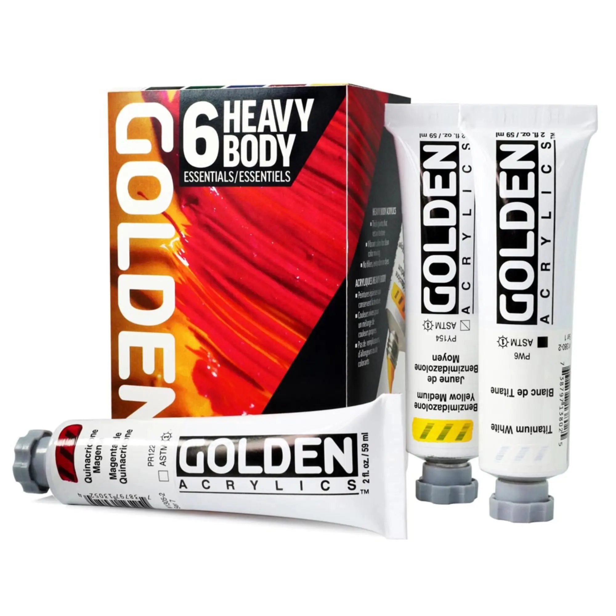 Golden Heavy Body Essentials Set - 6 Color Heavy Body Acrylic Paint Set - 2 oz Tubes