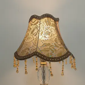 Gold Flower Fringe Lampshade Fixed Cloth Pendant Light Shade, Curved Edge Lace Decorative Lampshade, Suitable for Various Table Lamps