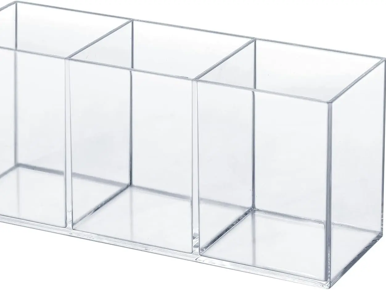 Clear Acrylic Silverware & Pen Organizer Caddy, Transparent Plastic Silverware Holder, Perfect for Office, Bedroom, and Bathroom Storage