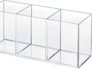 Clear Acrylic Silverware & Pen Organizer Caddy, Transparent Plastic Silverware Holder, Perfect for Office, Bedroom, and Bathroom Storage