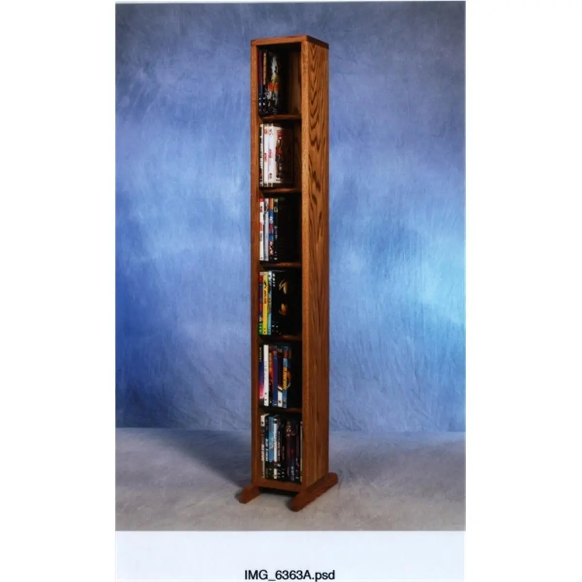 212 MAIN Solid Oak 6-Row Dowel DVD Cabinet Tower - Wooden Bookshelf Rack, Wood Shed Design, Indoor Living Room Furniture