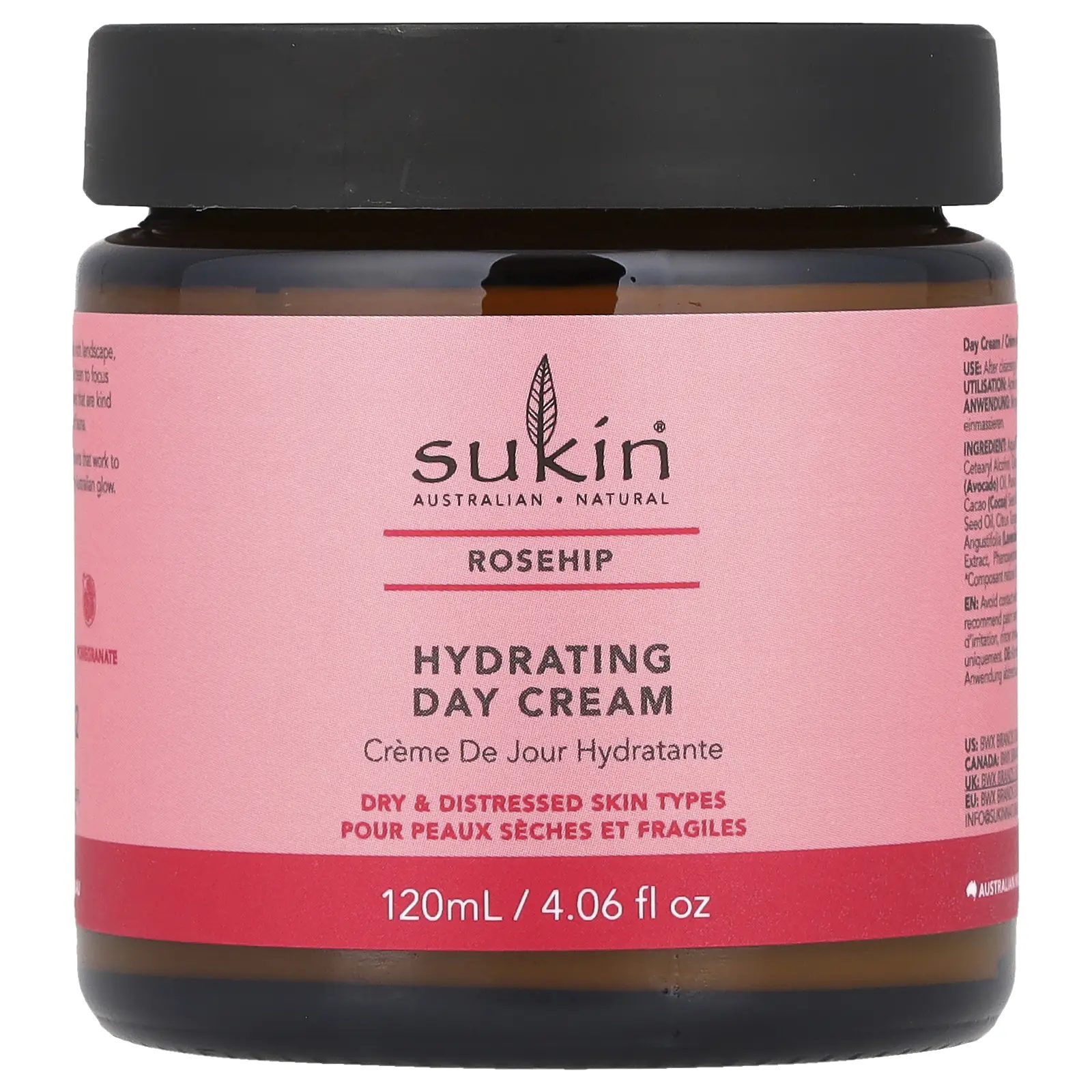 Sukin Hydrating Day Cream, Rosehip, 4.06 fl oz (120 ml)